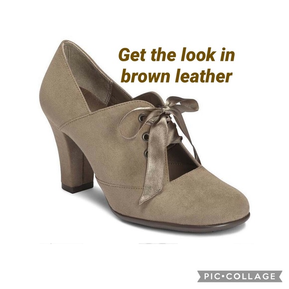 AEROSOLES Shoes - AEROSOLES MINOR ROLE BROWN LEATHER RIBBON-TIE